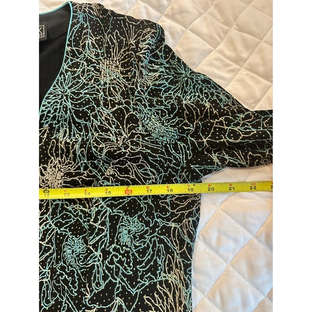 Alex Evenings Twin Set Women M Black Teal Floral Glitter Cardigan Tank Formal